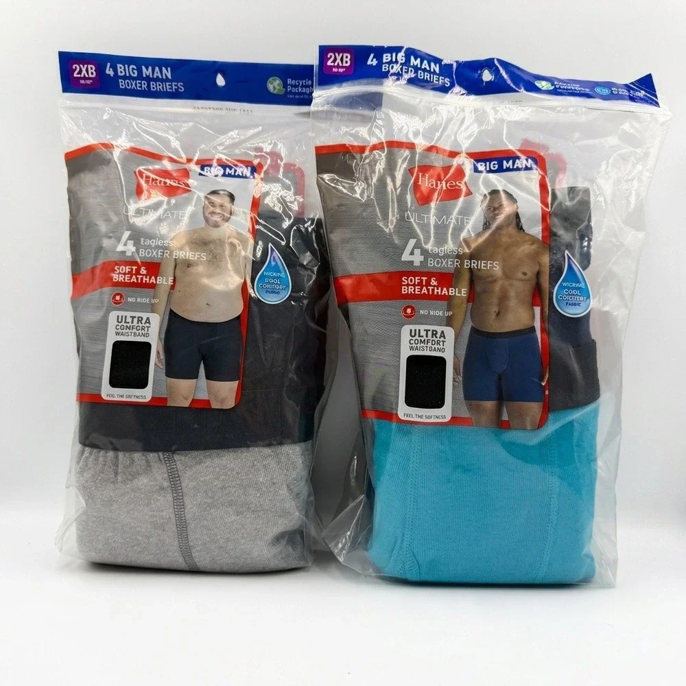 Hanes Boxer Briefs Men 2XB Multi 8 Pair Ultimate 7701B4 7702B4 Soft **NEW**